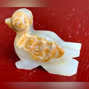 Vintage Hand Carved Artisan Onyx Marble Stone Duck Bird Figurine Statuette
